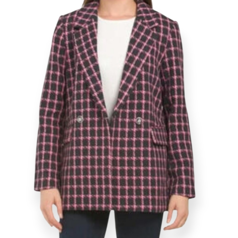 Rachel Zoe‎ Pink Plaid Blazer Double Breasted Checkered Career Jacket Blazer